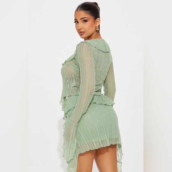 Nwt Fashion Nova Love Addiction Lace Skirt Set Sage Green - Picture 3 of 5